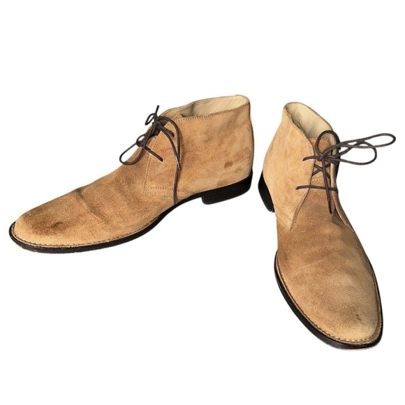 Banana Republic Mens 10 Boots Tan Suede Ankle Lace Up Business Preppy Boho - Picture 1 of 9